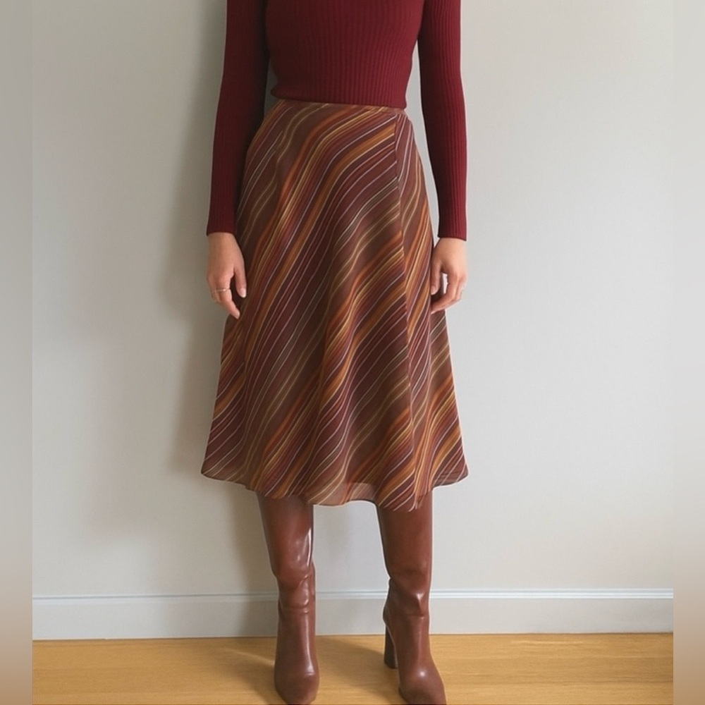 Retro Nine & Company Striped Multicolor Women's Midi A-line Skirt, size 8